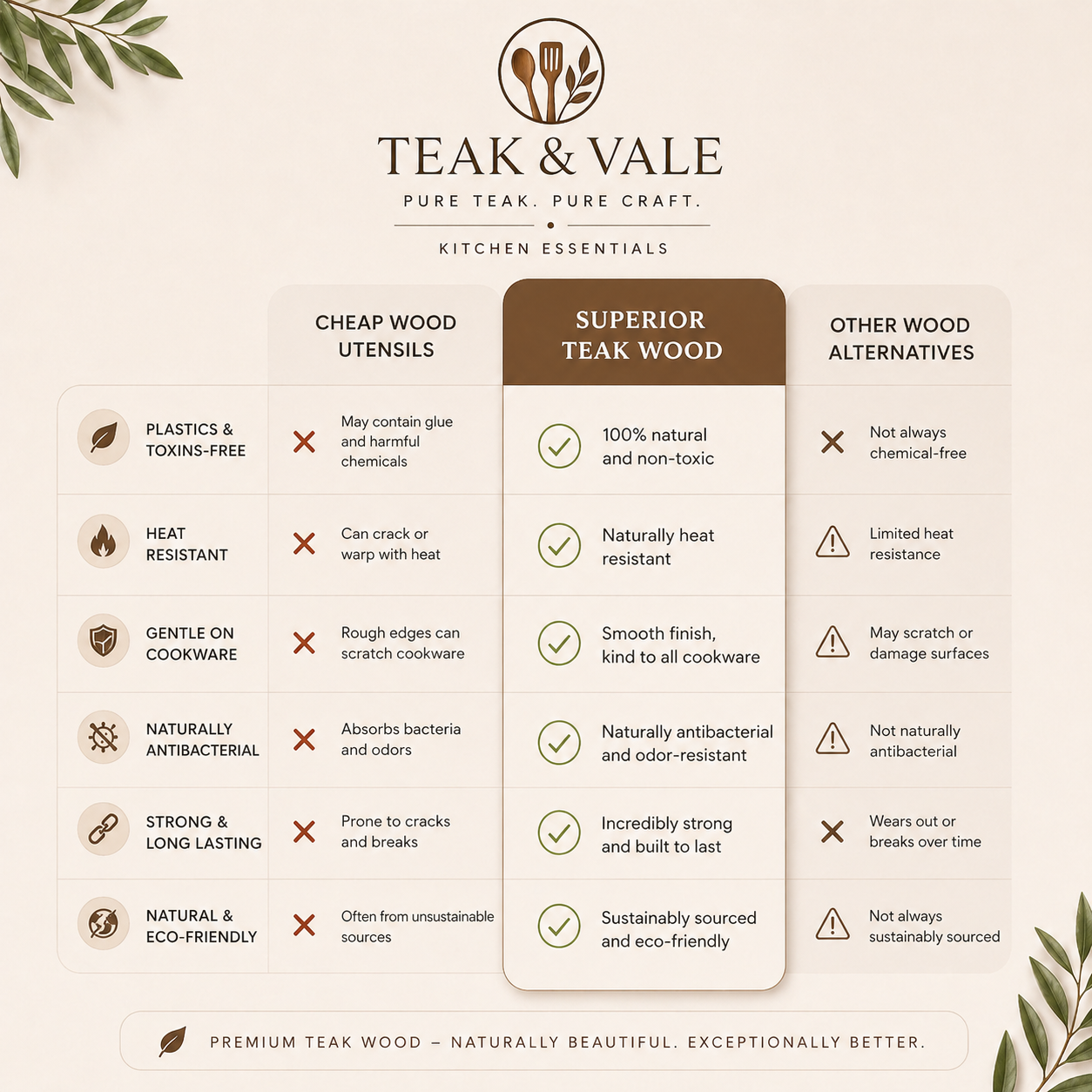 Teak & Vale Artisan Hand-Crafted Pure Teak Utensils