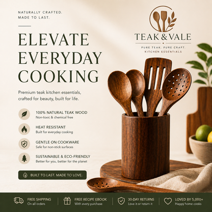 Teak & Vale Artisan Hand-Crafted Pure Teak Utensils