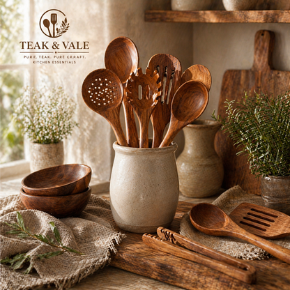 Teak & Vale Artisan Hand-Crafted Pure Teak Utensils